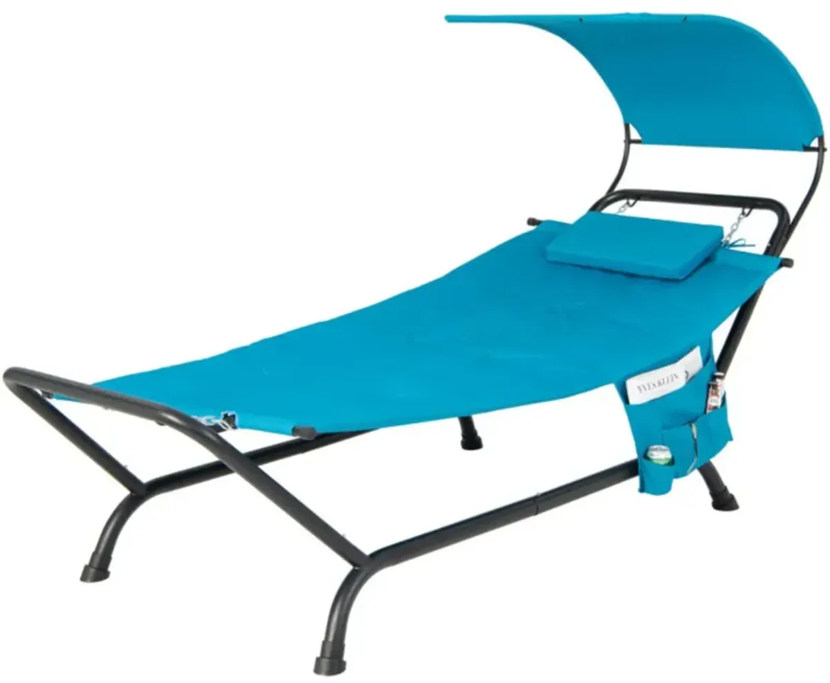 Hivvago Patio Hanging Chaise Lounge Chair with Canopy Cushion Pillow and Storage Bag