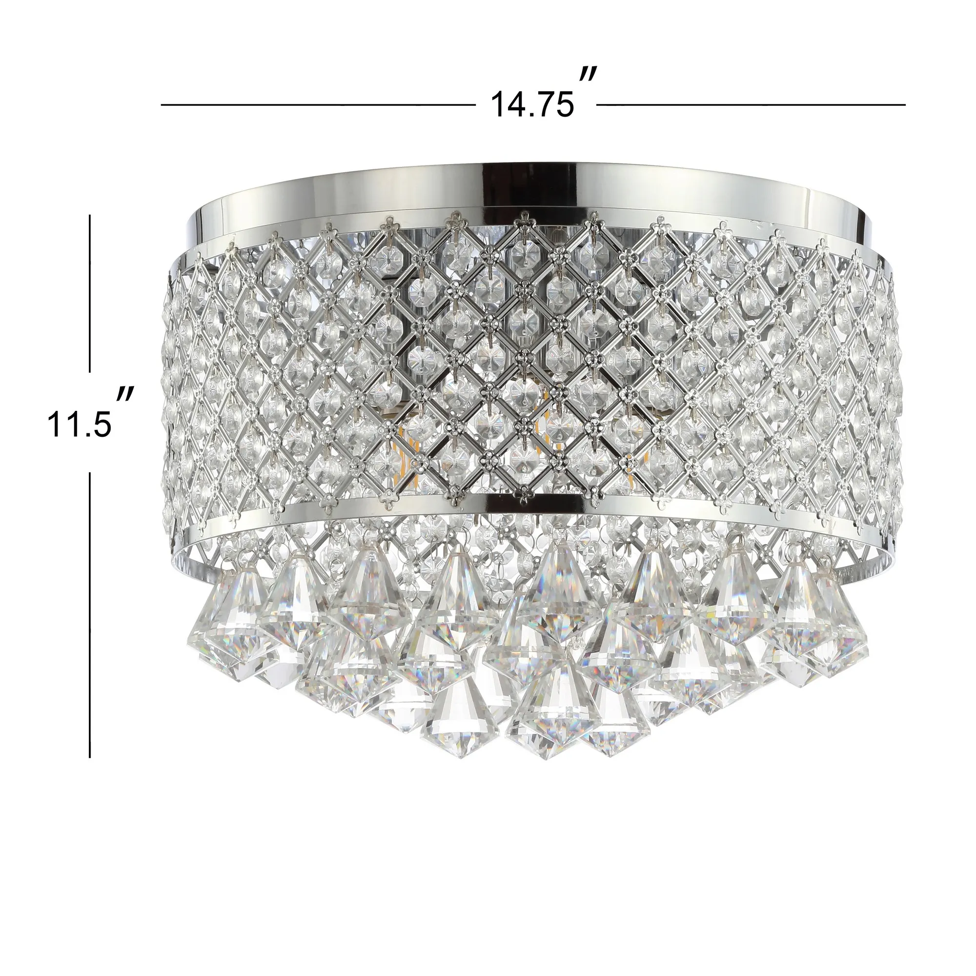 Evelyn 14.7" 3-Light Crystal Drops/Metal LED Flush Mount, Chrome