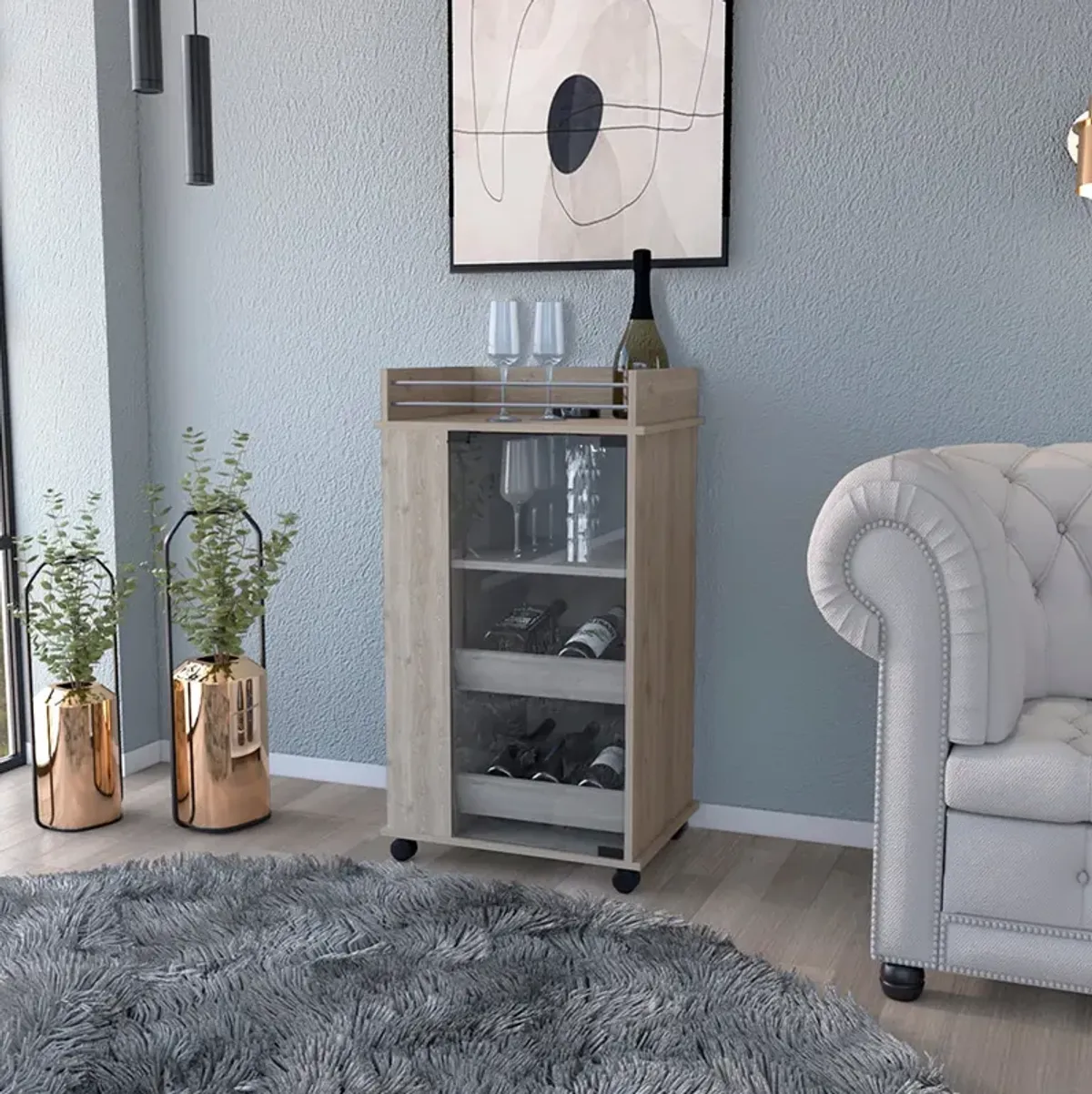 Bar Cart Beaver, Living Room, Light Gray