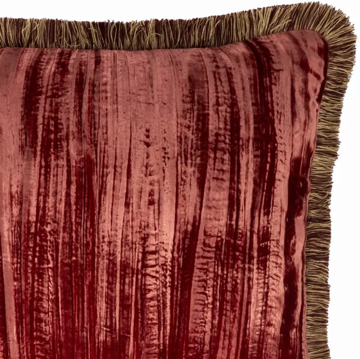 Red Fringed Silk Velvet Throw Pillow 20" X 20"