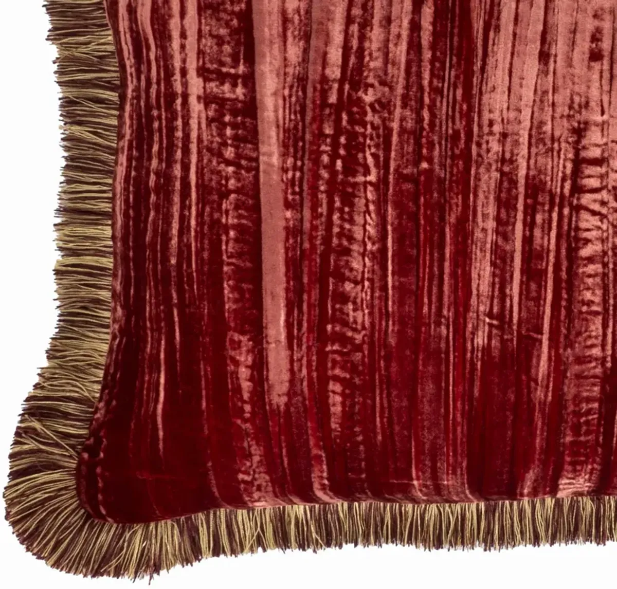 Red Fringed Silk Velvet Throw Pillow 20" X 20"