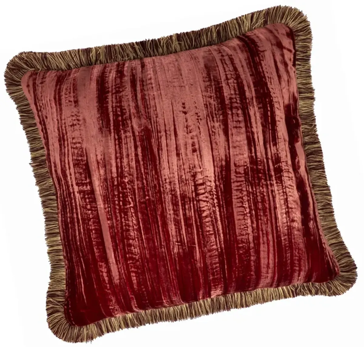 Red Fringed Silk Velvet Throw Pillow 20" X 20"