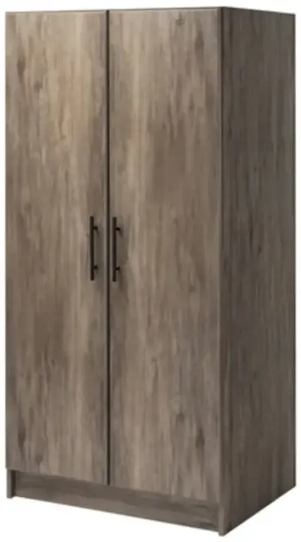 Wood Grain Wardrobe Closet – Bedroom Storage Armoire with Hanging Rail and Doors