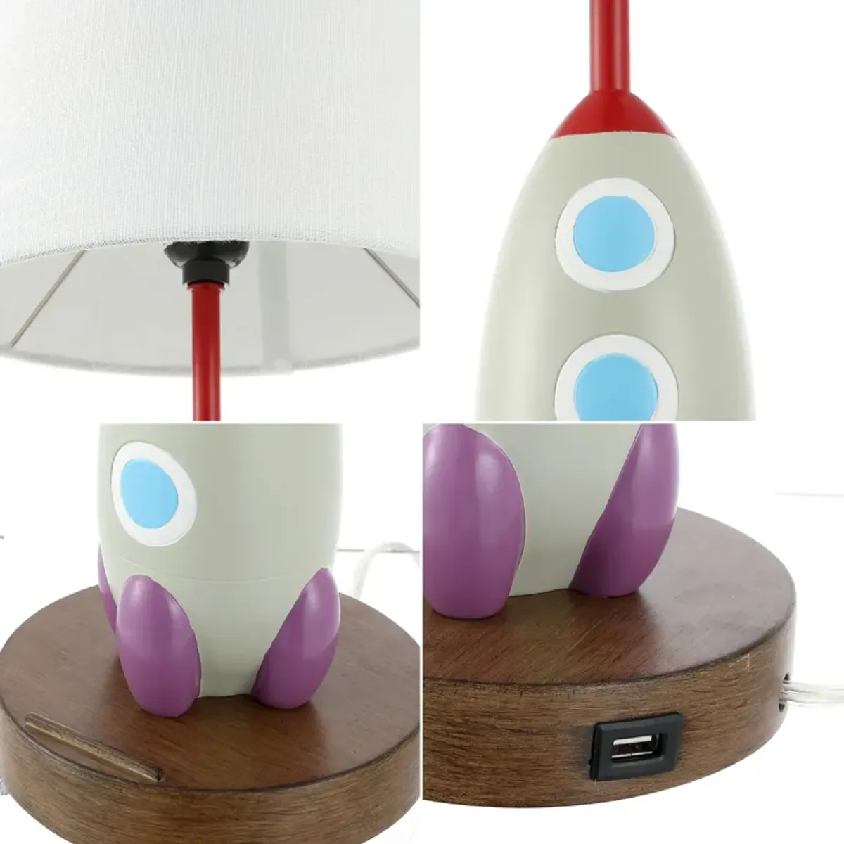 Houston Coastal Style Iron/Resin Rocket LED Kids' Table Lamp with Phone Stand and USB Charging Port