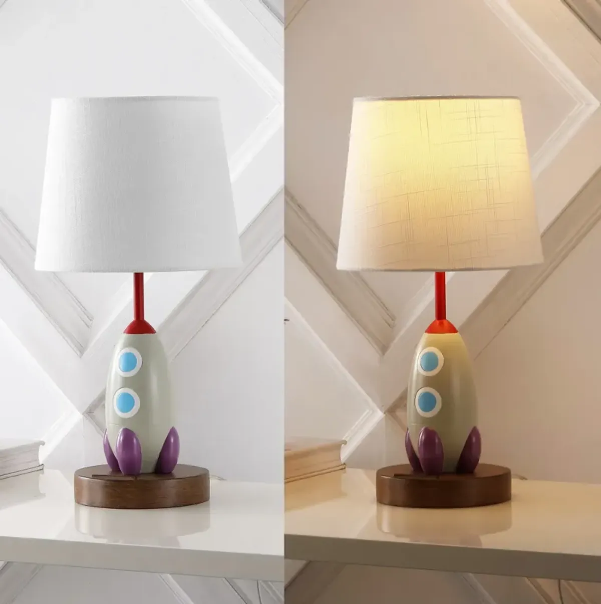 Houston Coastal Style Iron/Resin Rocket LED Kids' Table Lamp with Phone Stand and USB Charging Port