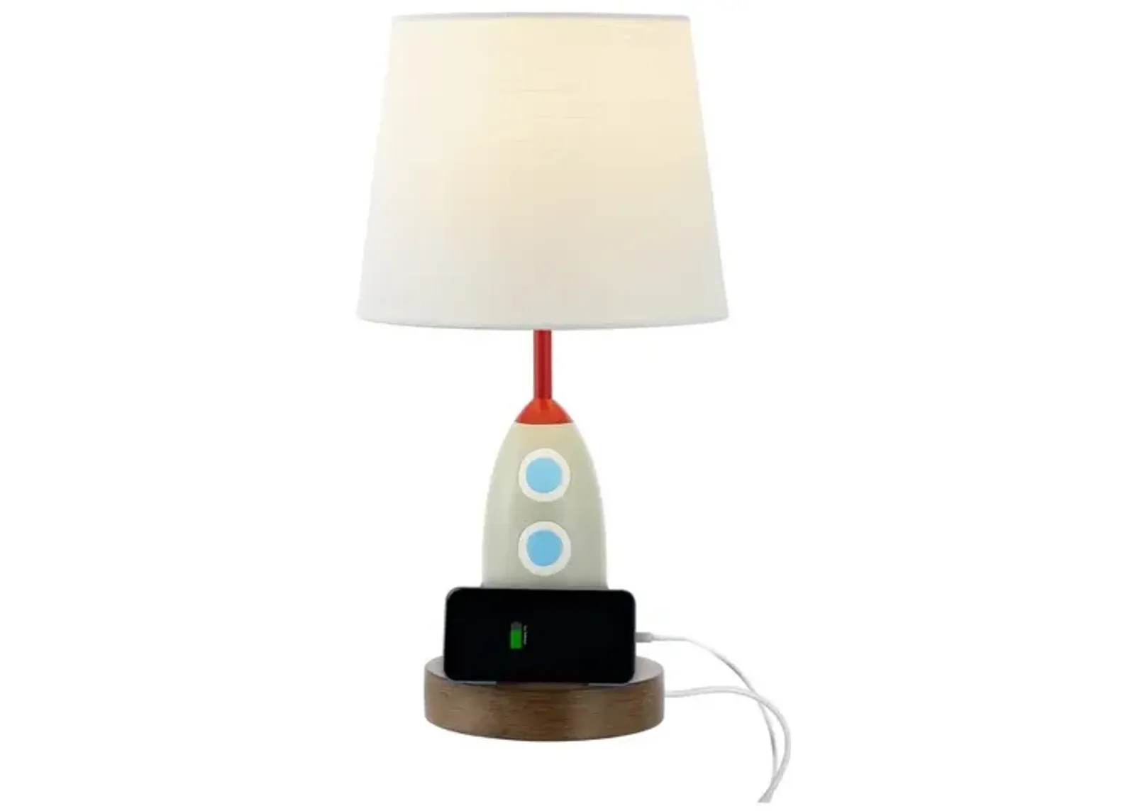 Houston Coastal Style Iron/Resin Rocket LED Kids' Table Lamp with Phone Stand and USB Charging Port