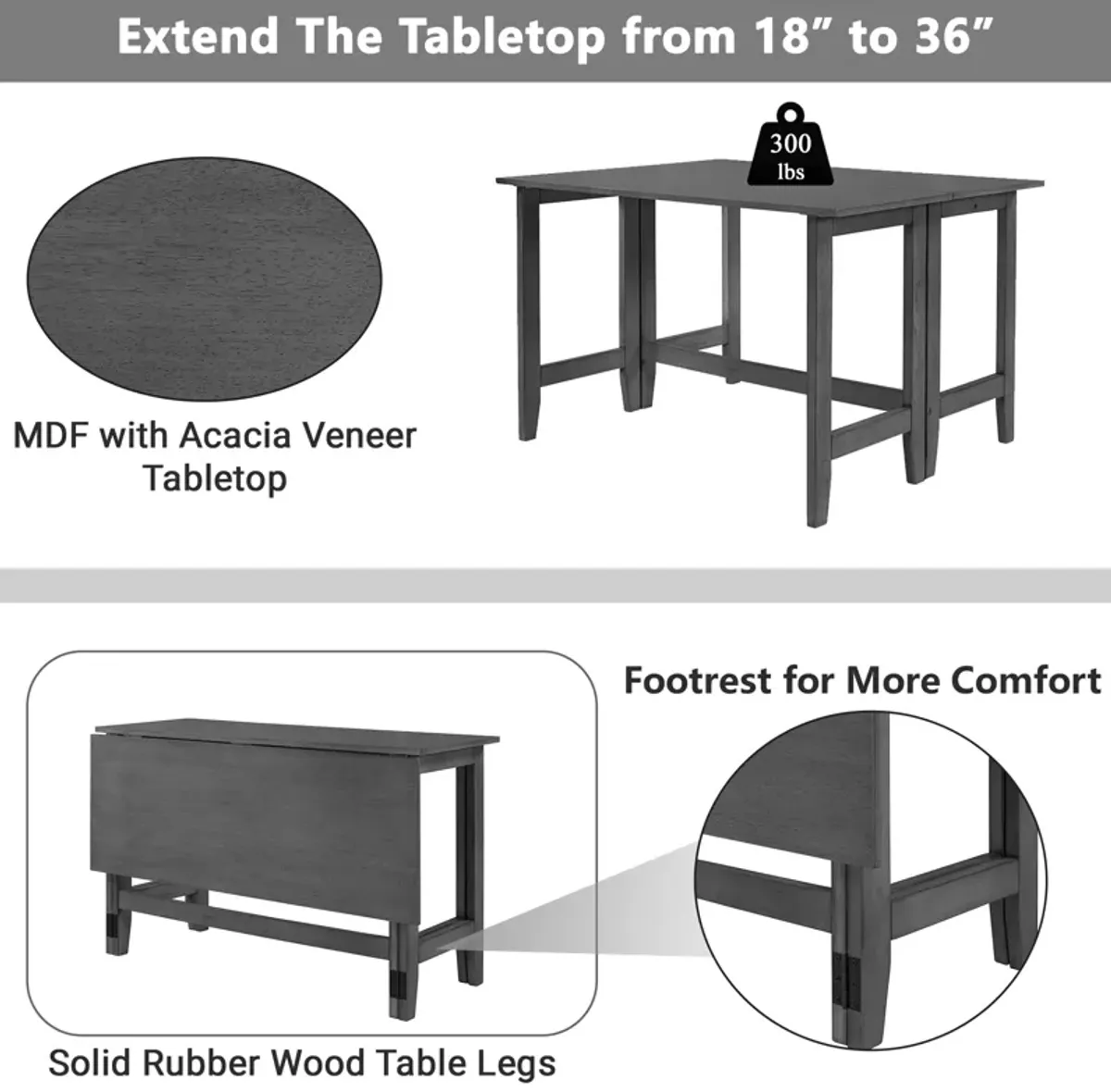 Merax Farmhouse Wood Extendable Dining Table