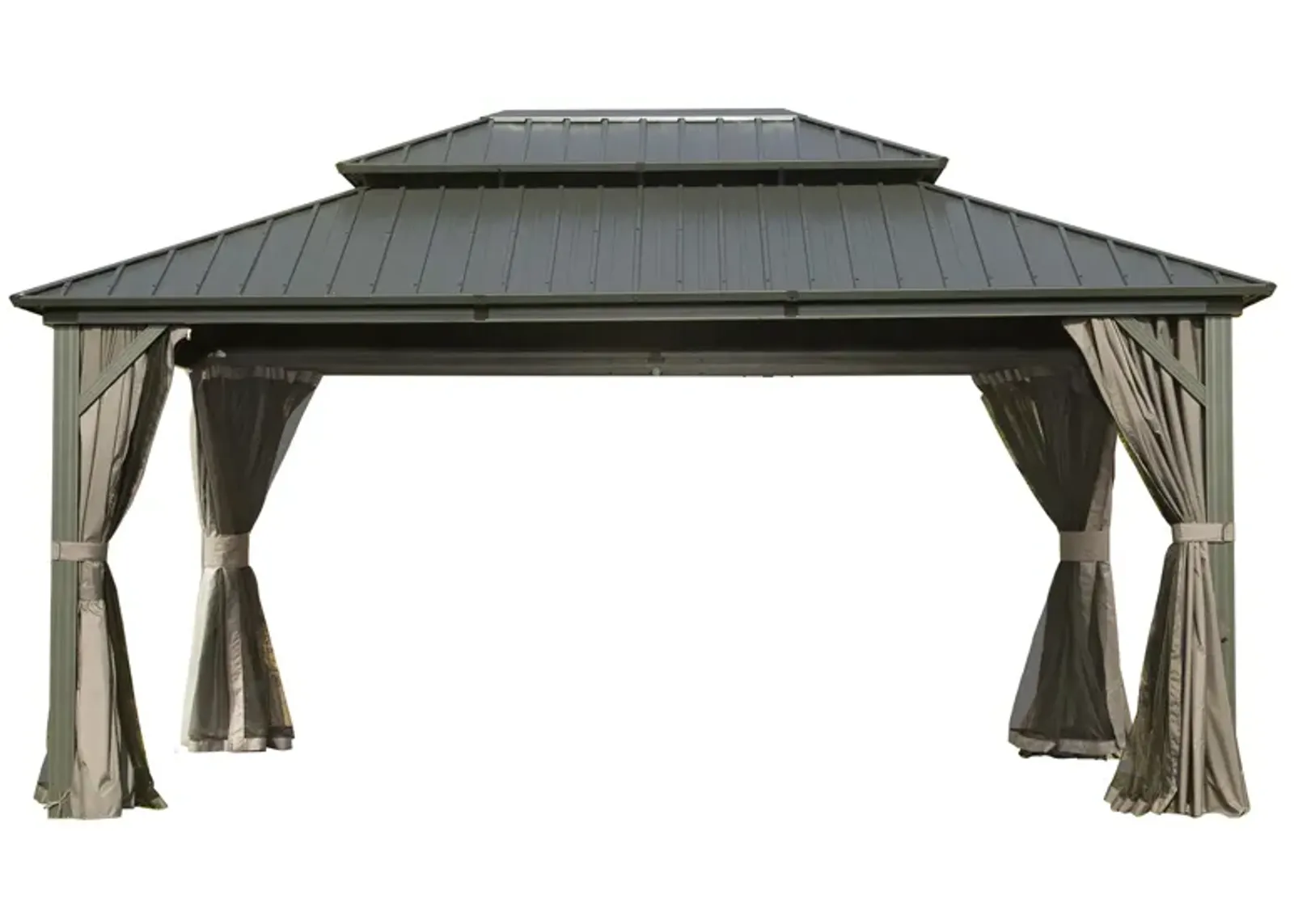 Aluminum grill gazebo with double canopy and curtains netting