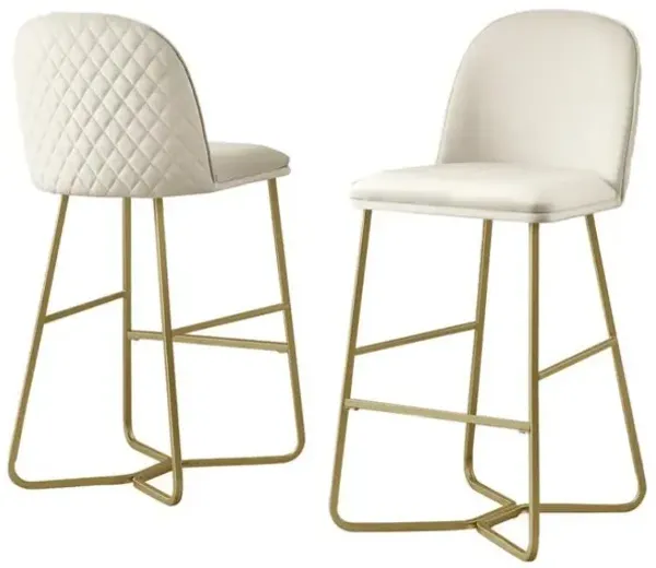 29" Cream velvet barstool w/ gold color iron base (set of 2)