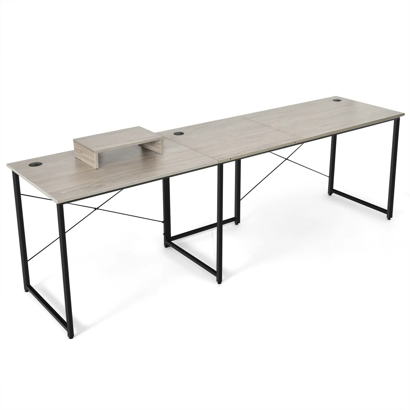 95 Inch 2-Person L-Shaped Long Reversible Computer Desk with Monitor Stand