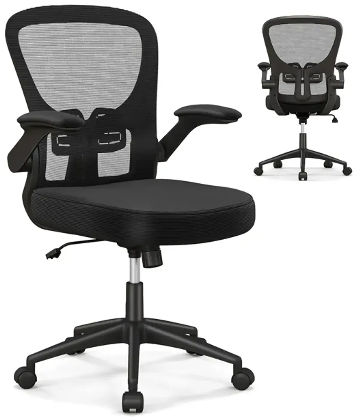 Adjustable Swivel Mesh Task Office Chair with Flip-Up Armrests-Black