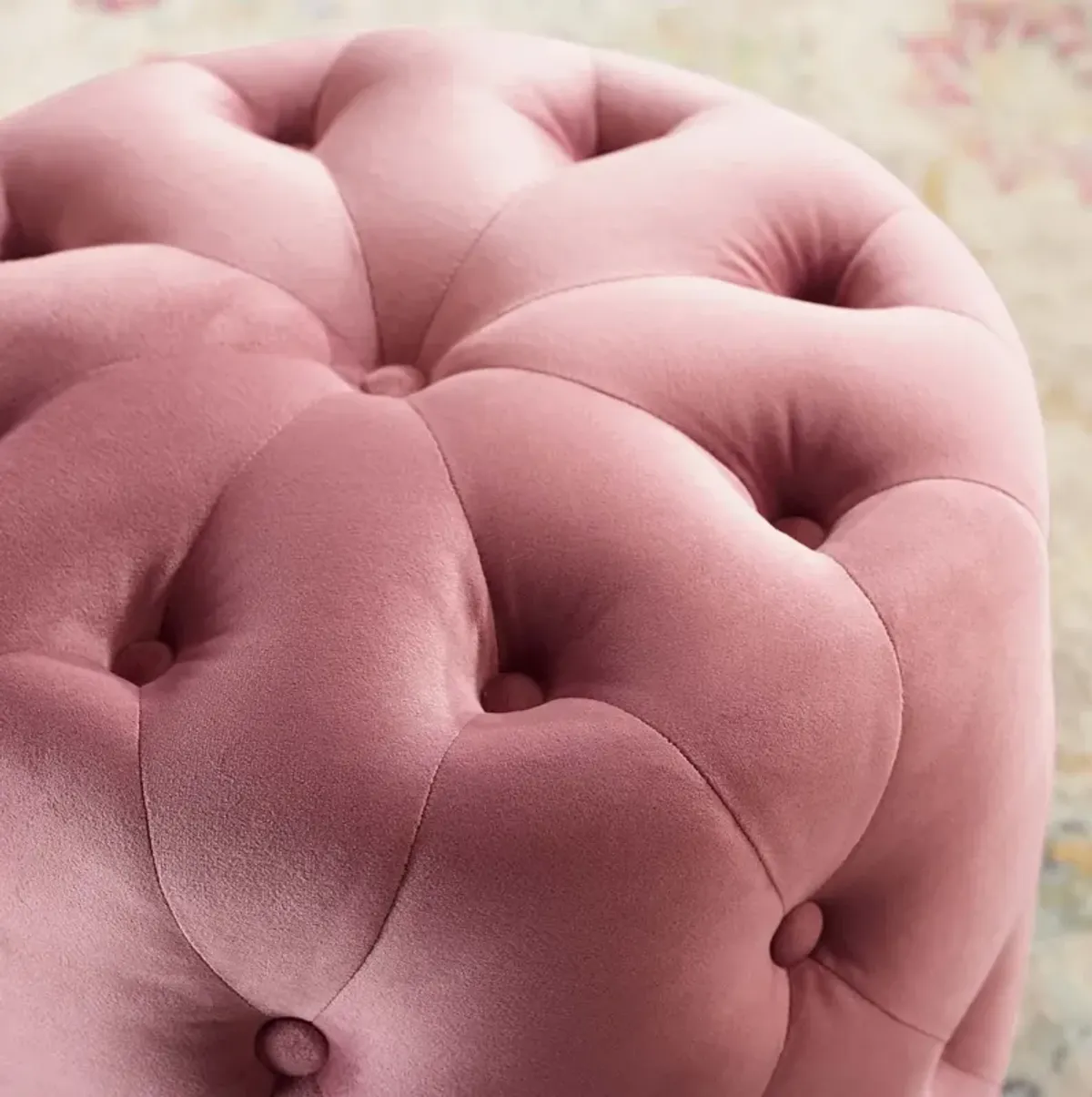 Amour Tufted Button Round Performance Velvet Ottoman