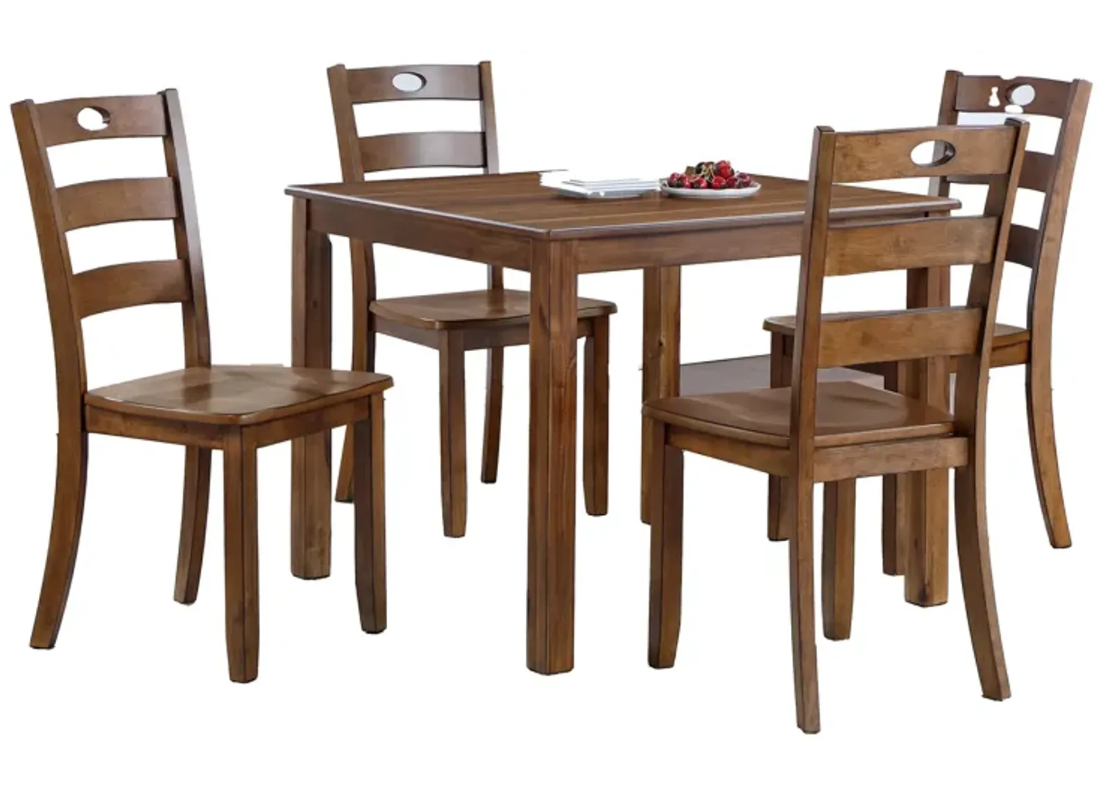 Diyo 5 Piece Dining Table Set, Square Top, Slatted, Natural Brown Wood - Benzara