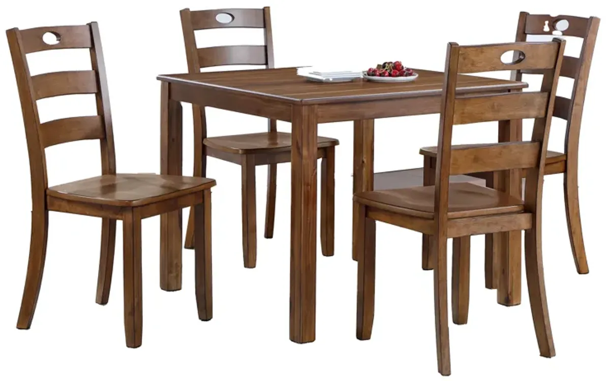 Diyo 5 Piece Dining Table Set, Square Top, Slatted, Natural Brown Wood - Benzara