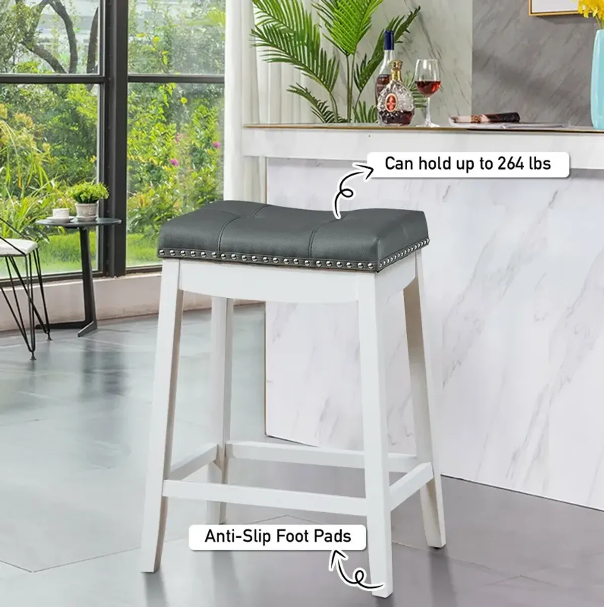 Set of 2 24-Inch Height Backless Counter Stool with Footrest