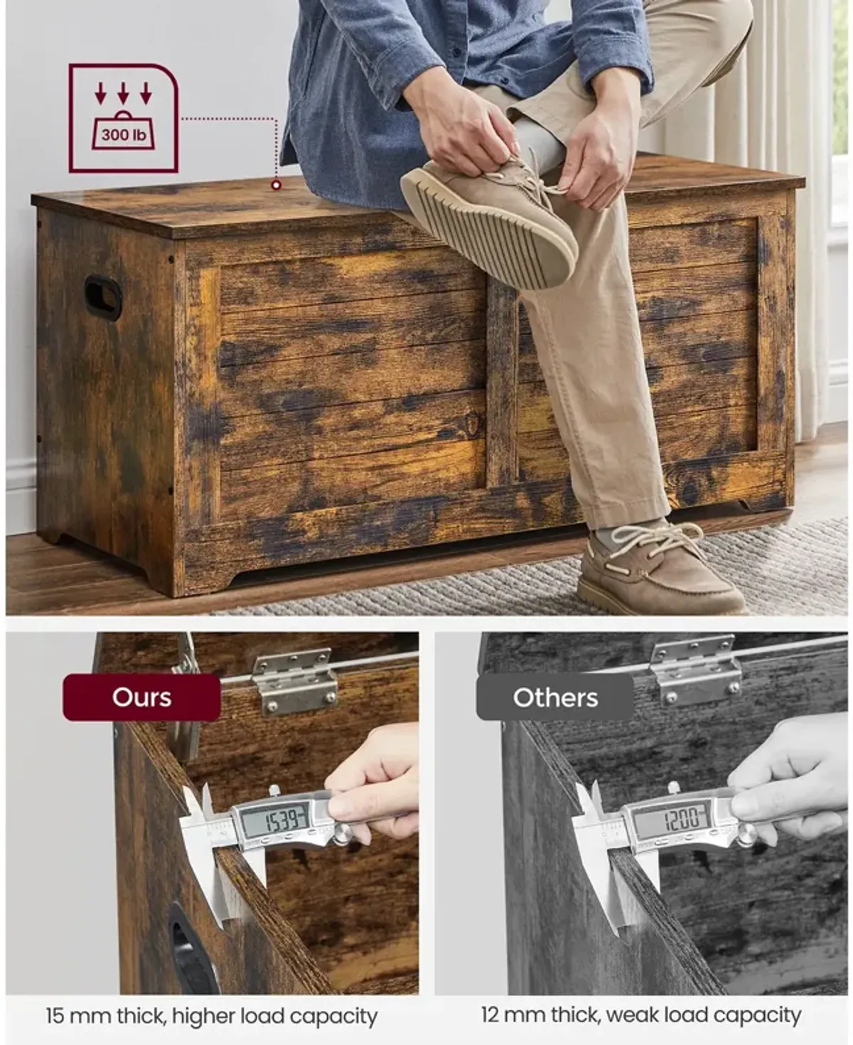 Storage Chest with 2 Safety Hinges