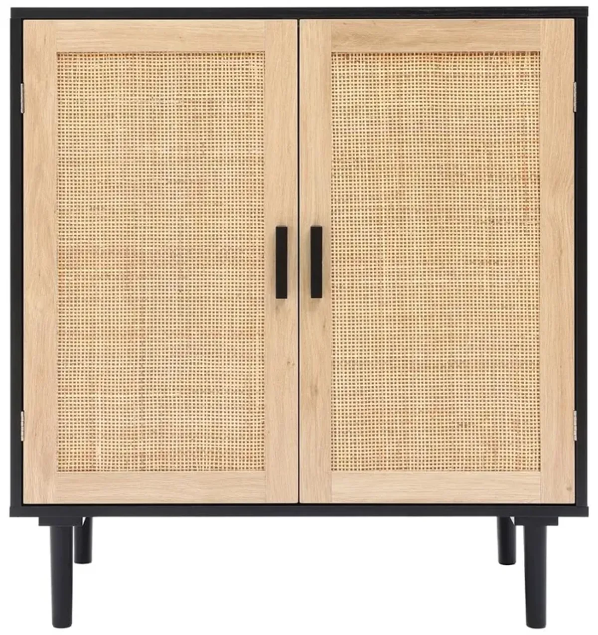 LuxenHome Black and Brown Wood 2-Door Storage Cabinet