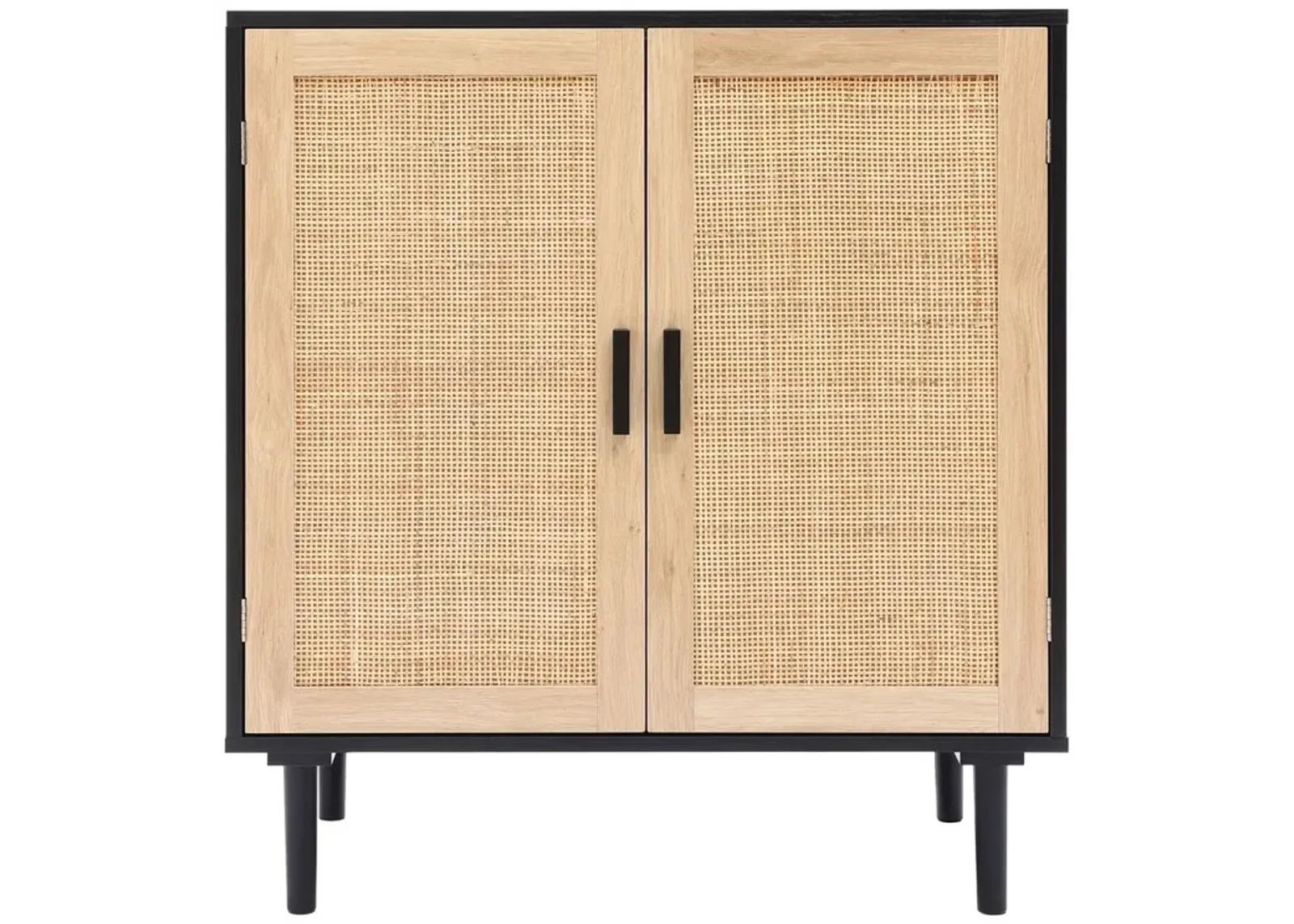 LuxenHome Black and Brown Wood 2-Door Storage Cabinet