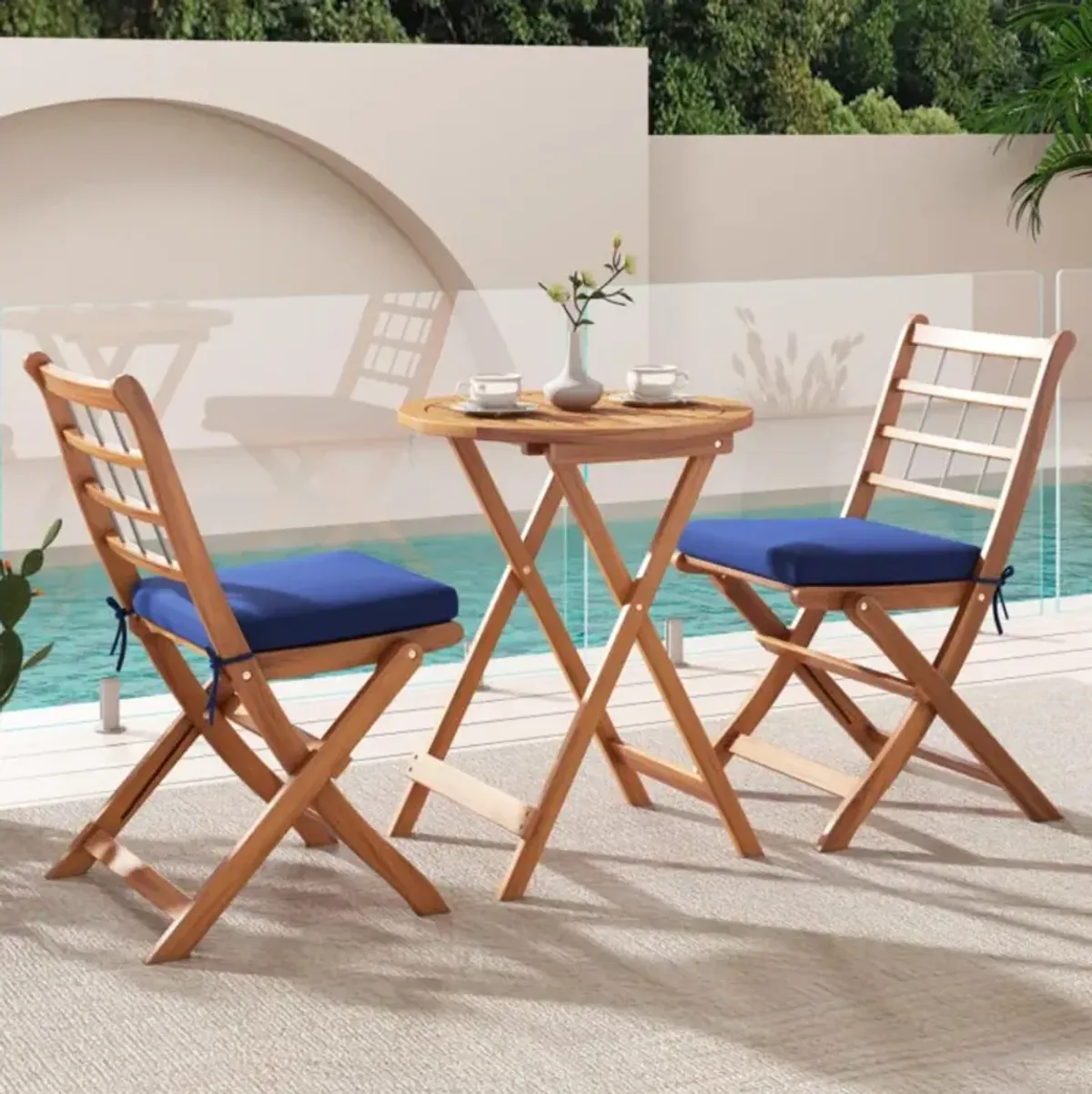 Hivvago 3 Pieces Acacia Wood Patio Bistro Set with Cushions