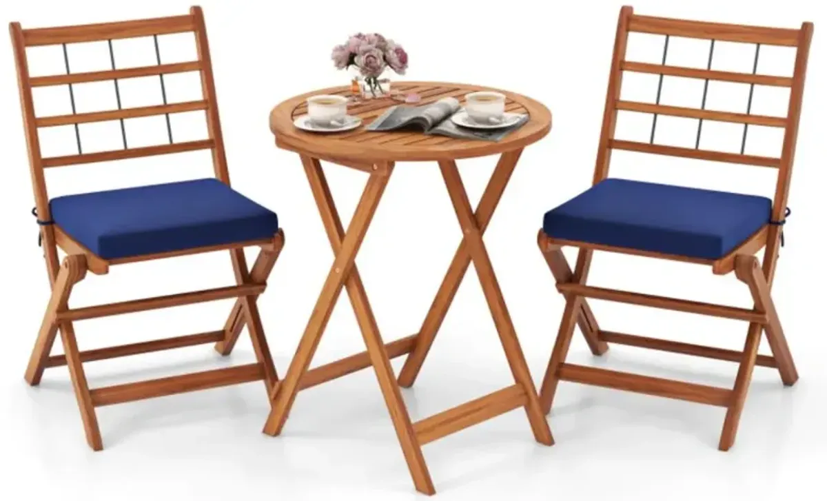 Hivvago 3 Pieces Acacia Wood Patio Bistro Set with Cushions