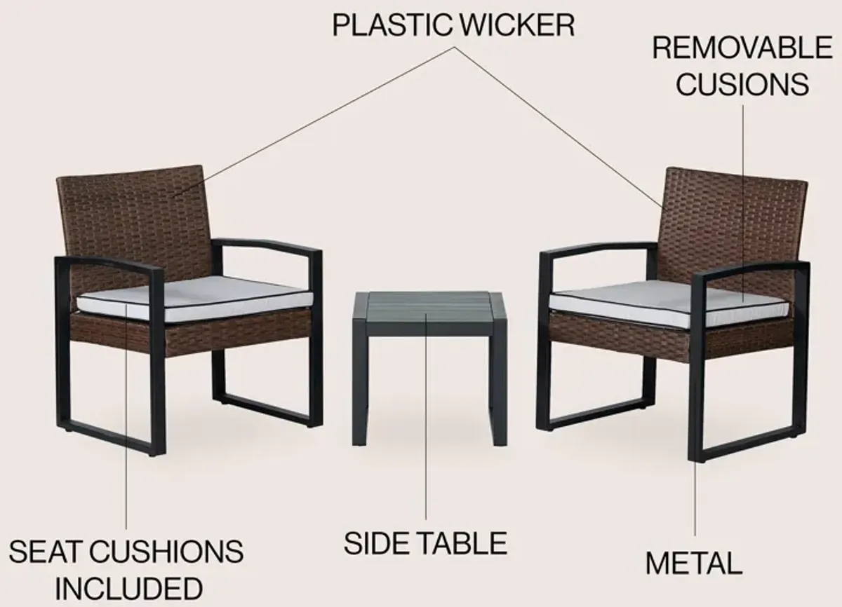 Selby 3-Piece Modern Coastal Faux Wicker Conversation Outdoor Patio Set