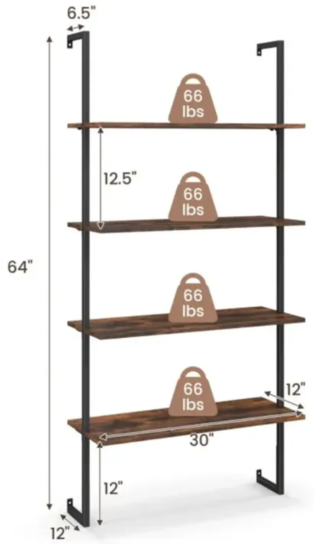 Hivvago 4-Tier Industrial Ladder Bookshelf with Metal Frame-Coffee