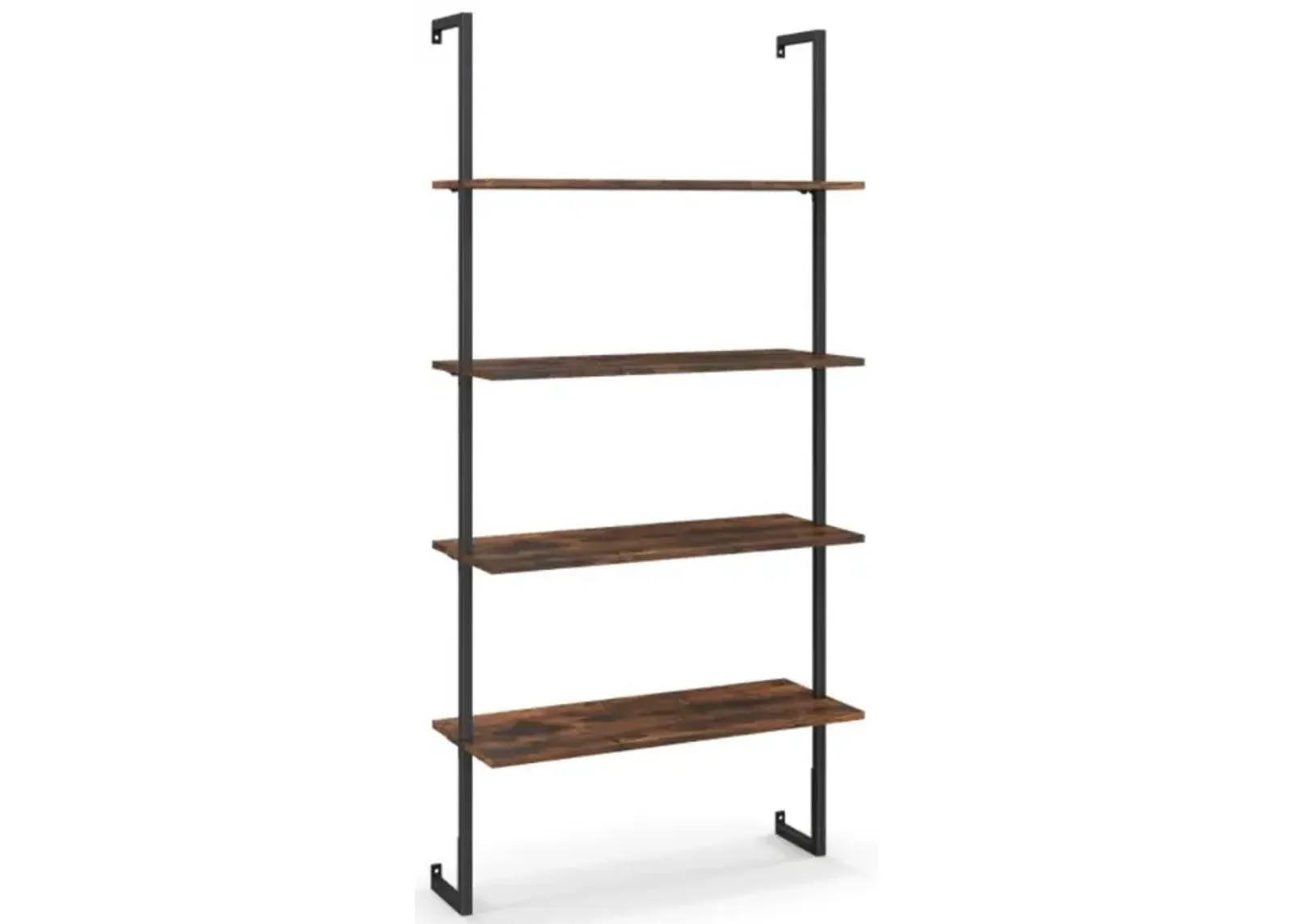 Hivvago 4-Tier Industrial Ladder Bookshelf with Metal Frame-Coffee