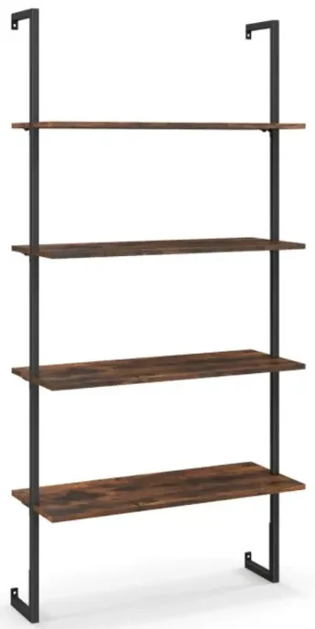 Hivvago 4-Tier Industrial Ladder Bookshelf with Metal Frame-Coffee