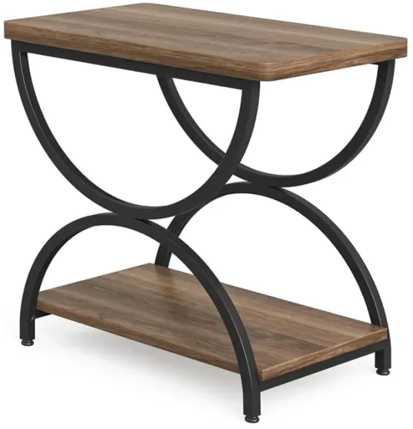 End Table, 24 Inch Rectangular Brown Top, Black Metal Half Round Base - Benzara