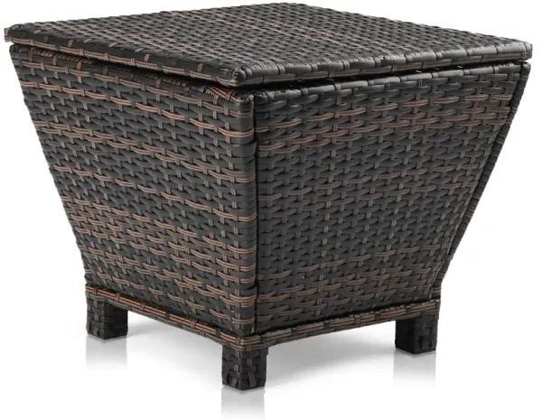 Small Patio Wicker Storage Table for Cushions Towels and Accessories