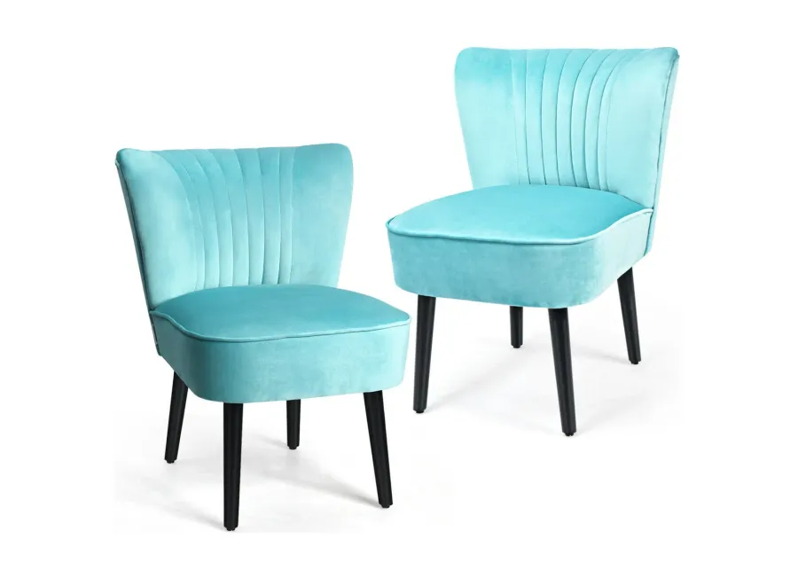 Set of 2 Upholstered Modern Leisure Club Chairs with Solid Wood Legs