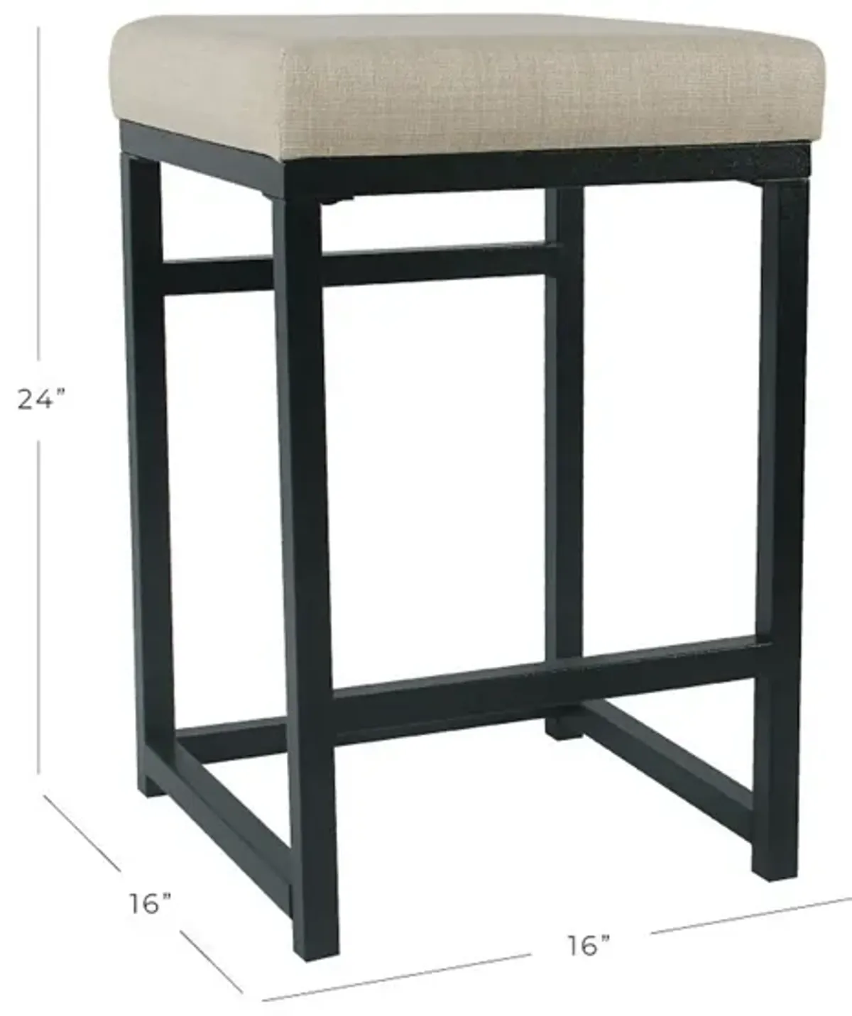 Open Back Metal Counter Stool with Fabric Upholstered Padded Seat, Beige and Black - Benzara