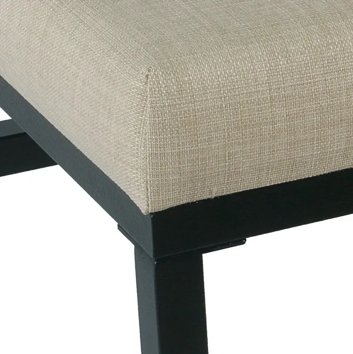 Open Back Metal Counter Stool with Fabric Upholstered Padded Seat, Beige and Black - Benzara