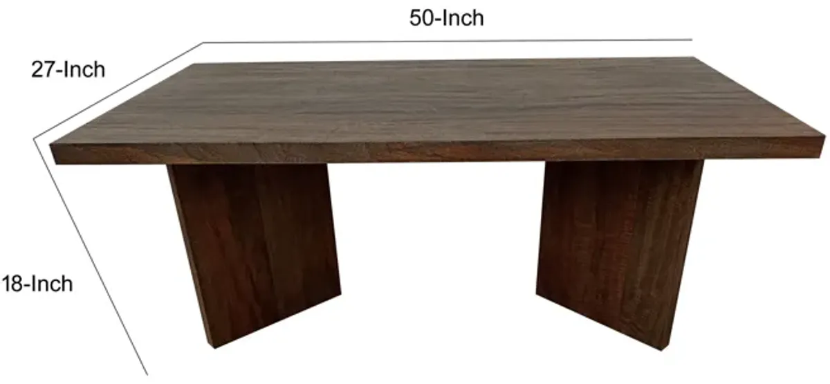 Anisa Coffee Table, 50 Inch Rectangular, Brown Solid Mango Wood Plank Style - Benzara