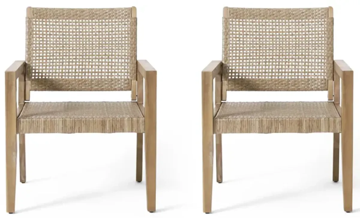 Merax Outdoor Wicker and Acacia Wood Club Chairs 2 PCS