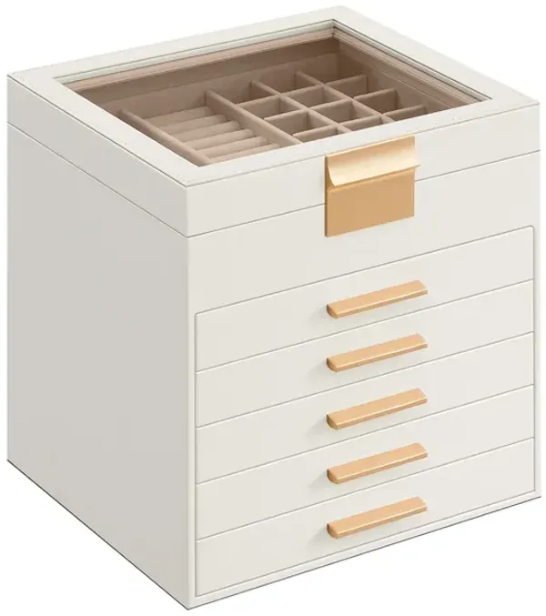Elegant 6-Layer Jewelry Box with Glass Lid and 5 Drawers - Perfect Gift for Loved Ones