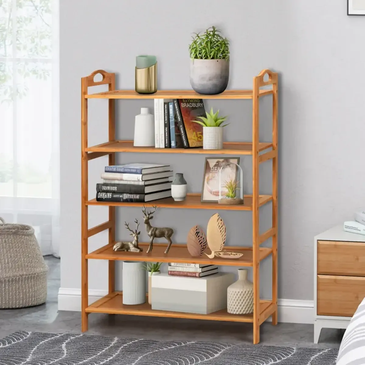 5-Tier Bamboo FreeStanding Shoe Rack-Natural