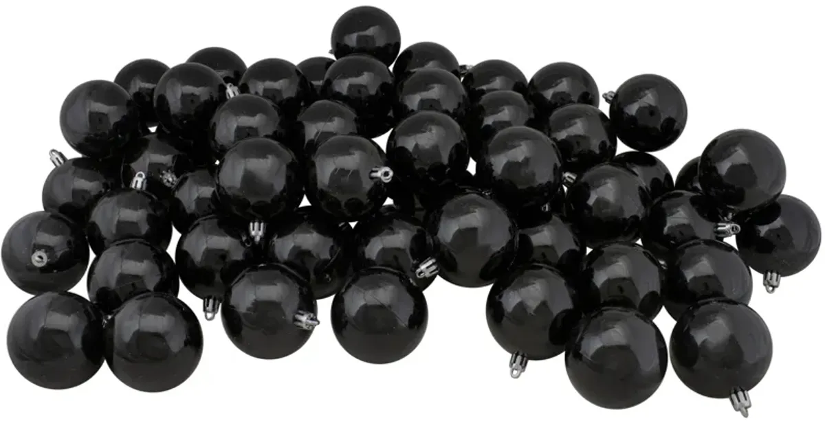 60ct Jet Black Shatterproof Shiny Christmas Ball Ornaments 2.5" (60mm)