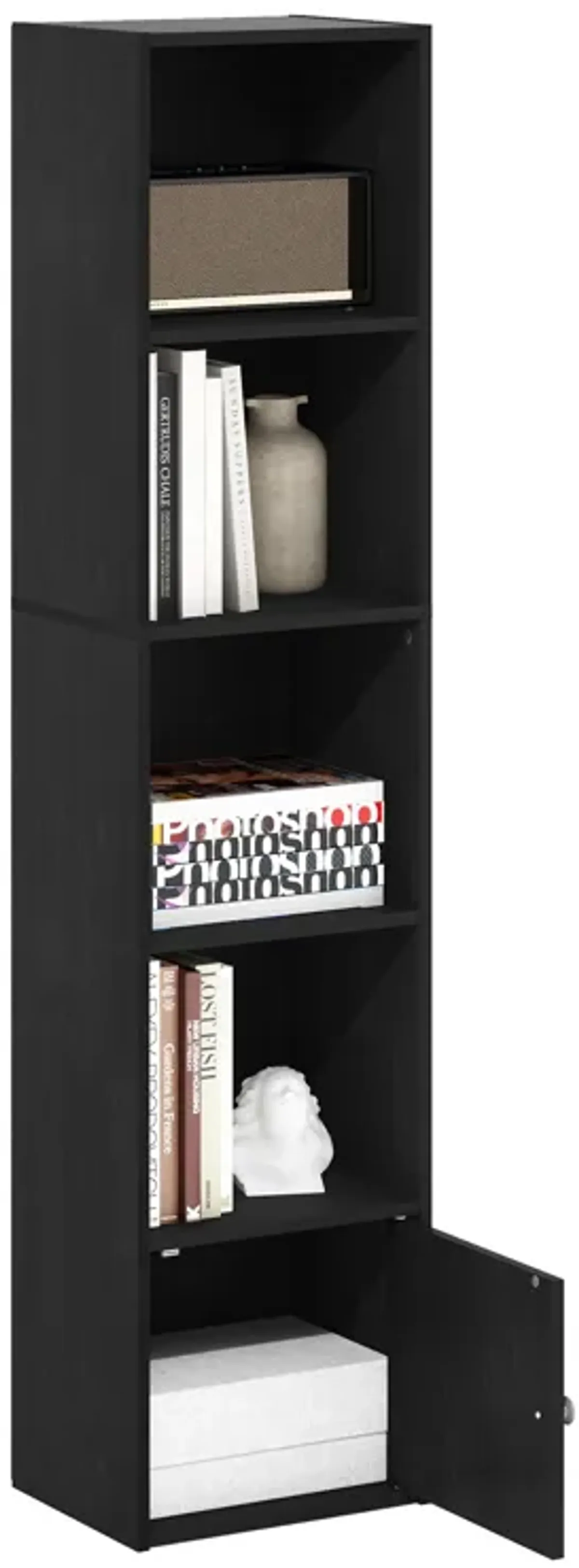 Furinno Luder Shelf Bookcase with 1 Door Storage Cabinet, Blackwood