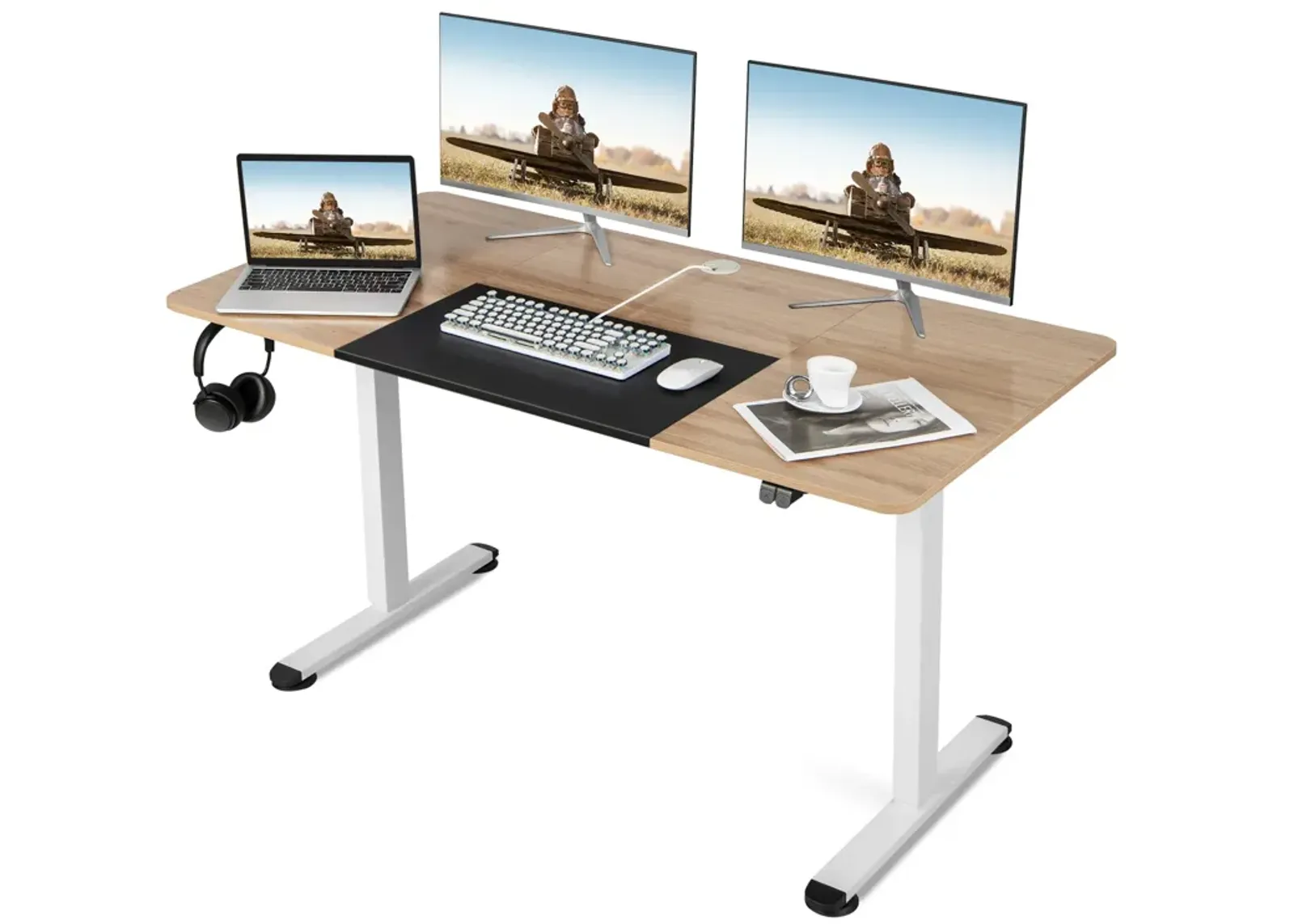 55 Inch Electric Height Adjustable Office Desk with Hook