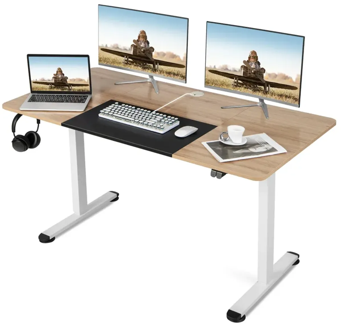 55 Inch Electric Height Adjustable Office Desk with Hook