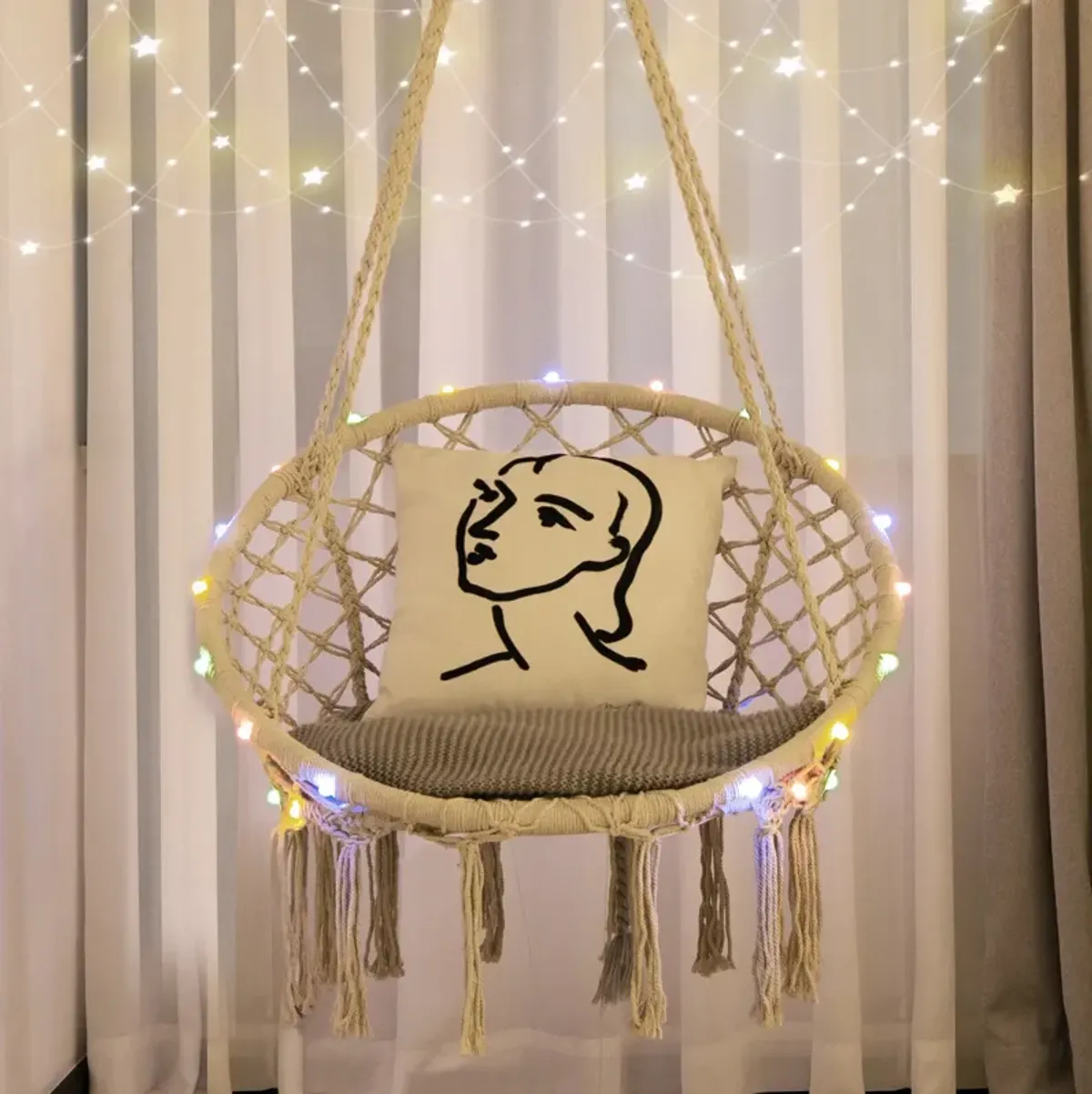 Hammock Chair LED Lights Hanging Swing Indoor Outdoor