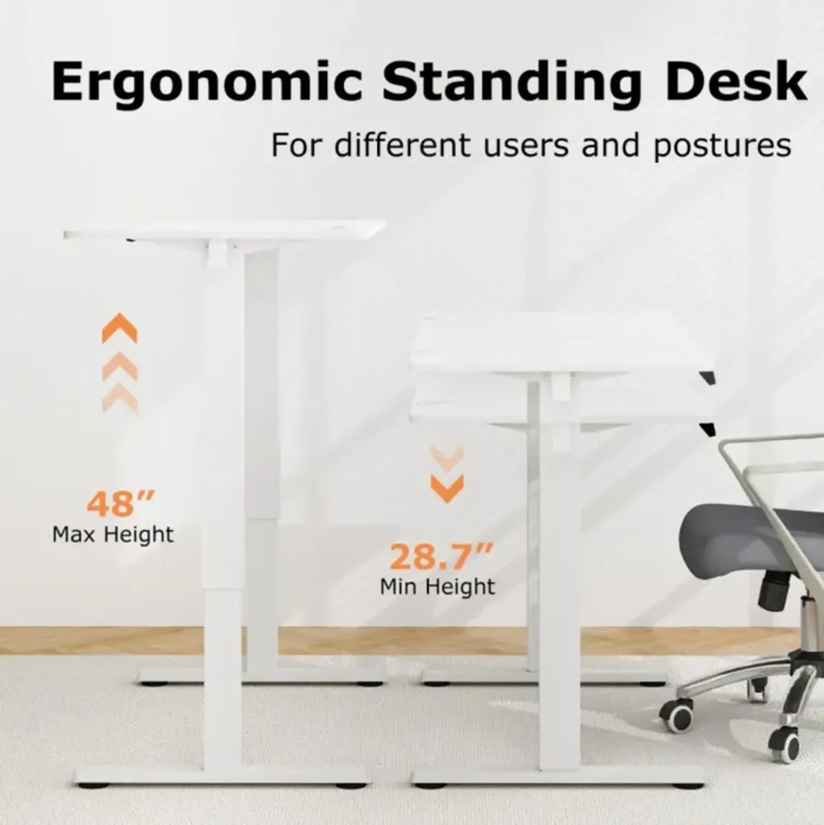 Hivvago Electric Standing Desk with 3 Memory Height Settings and 2 Hanging Hooks & Cable Management