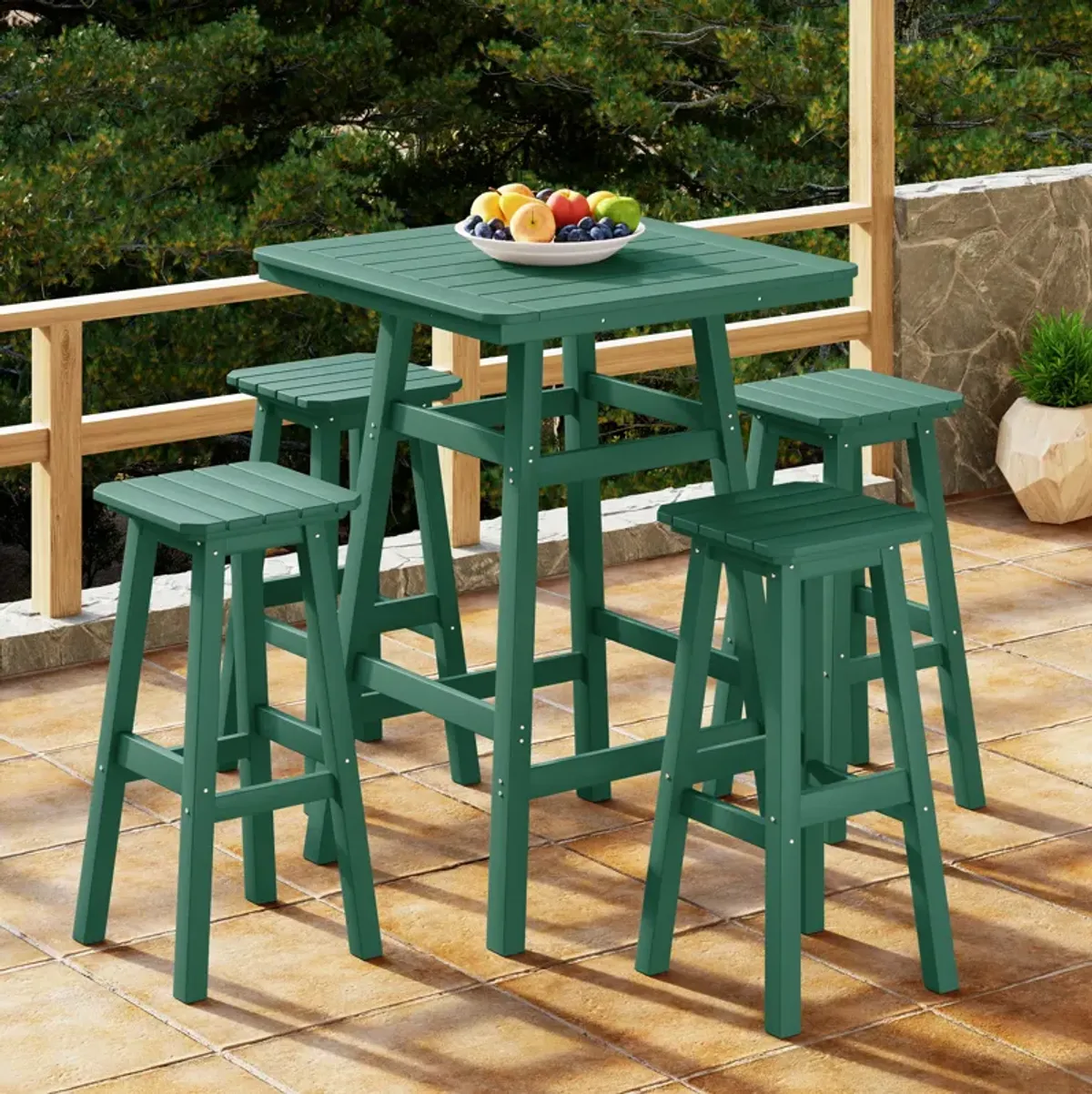 WestinTrends 5-Piece HDPE Outdoor Patio Dining Bar Bistro Table Set with Bar Stools