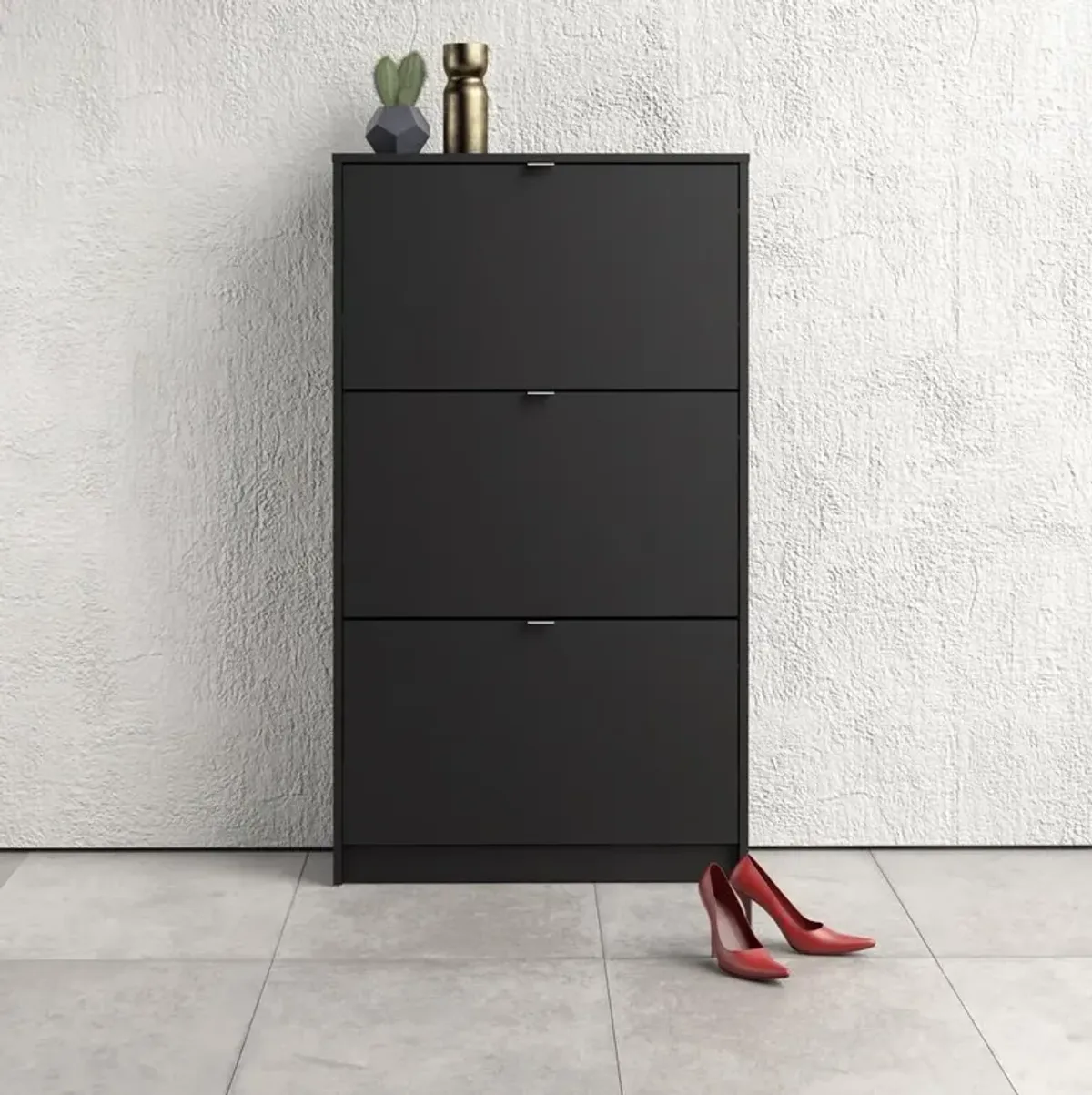 Tvilum Bright 3 Drawer Shoe Cabinet, Black Matte