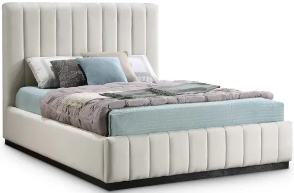 Meridian Furniture Lucia Beige Linen Textured Fabric Queen Bed