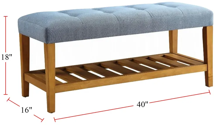 Fabric Bench in Blue and Oak Finish