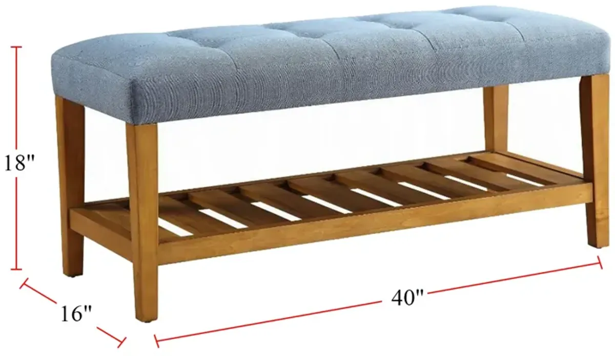 Fabric Bench in Blue and Oak Finish