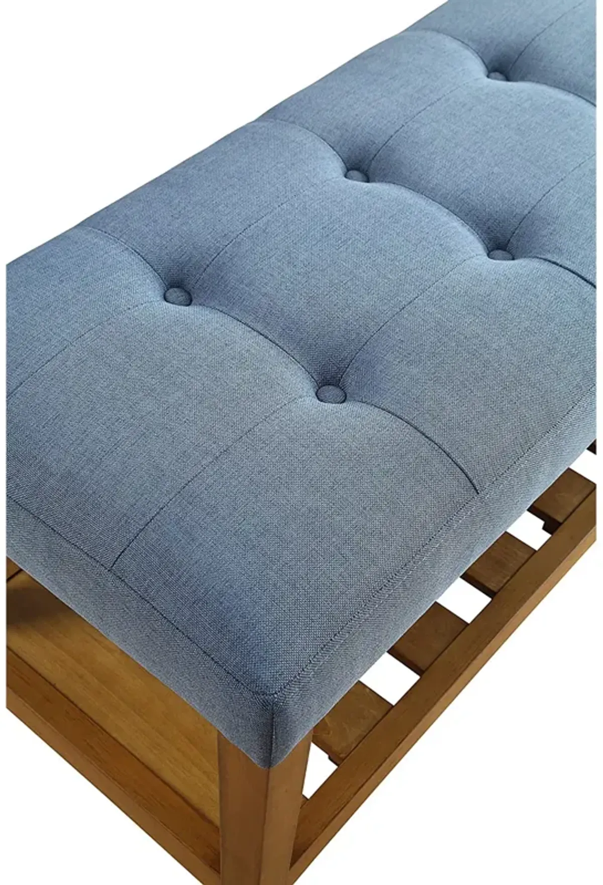 Fabric Bench in Blue and Oak Finish