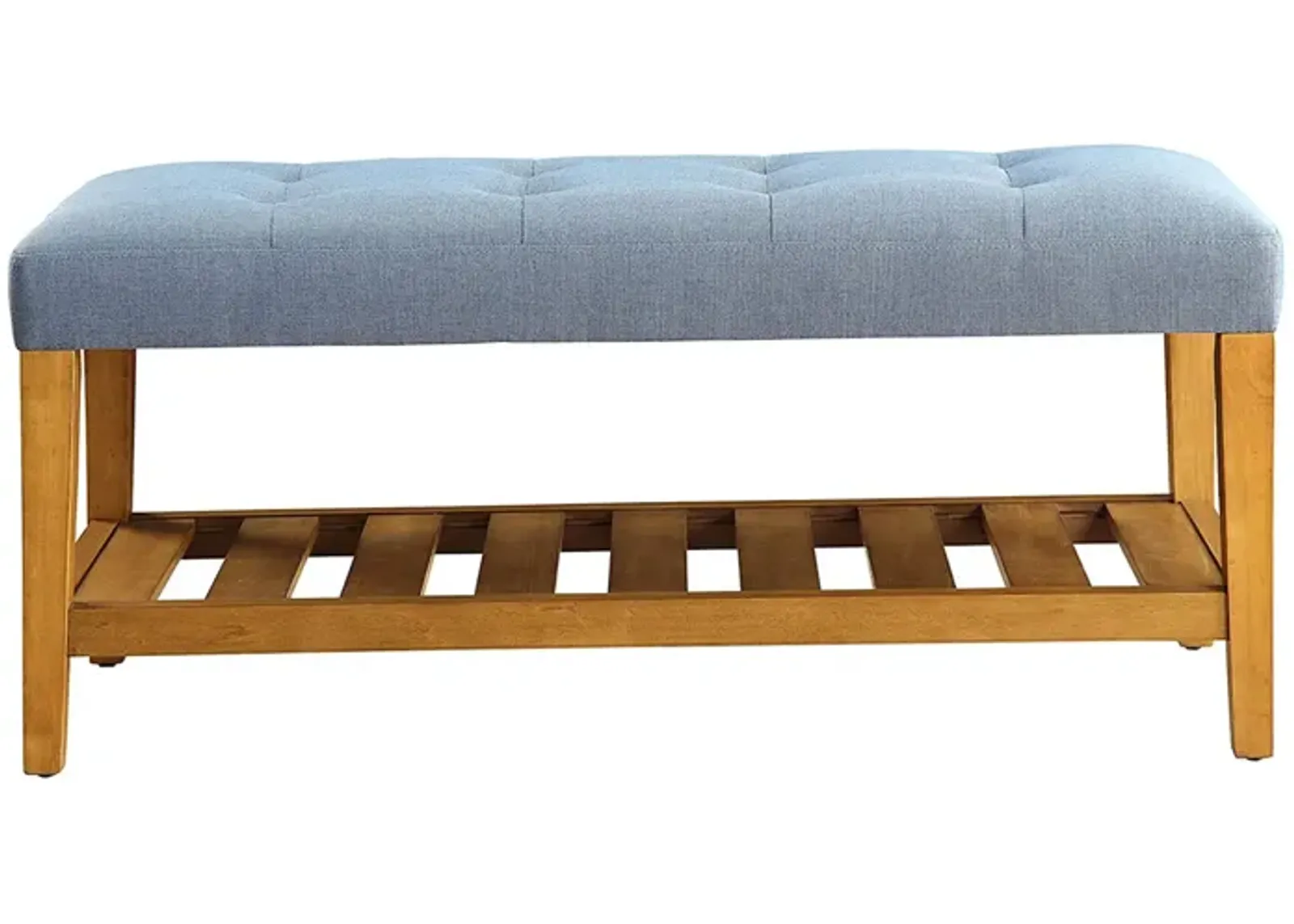 Fabric Bench in Blue and Oak Finish